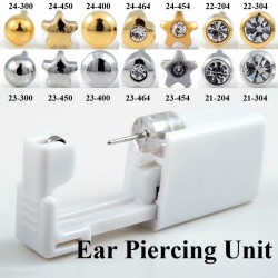 Disposable sterile ear piercing unit with earring - set