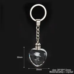 Rose flower in crystal heart - LED - keychainKeyrings