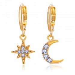 Crystal star & moon - gold earrings