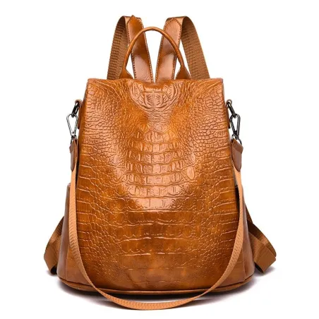 Casual leather bag - crocodile skin design - brown / black - backpackBackpacks