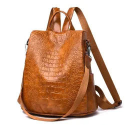 Casual leather bag - crocodile skin design - brown / black - backpackBackpacks