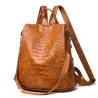 Casual leather bag - crocodile skin design - brown / black - backpackBackpacks