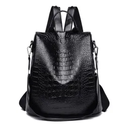 Casual leather bag - crocodile skin design - brown / black - backpackBackpacks