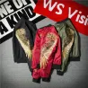 Black bomber jacket with embroidered golden wingsJackets