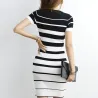 Striped Knitted Dresses - Office - Elegant - Red - BlackDresses