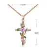 Pendant with cross & leaves & rose - stainless steel necklaceNecklaces