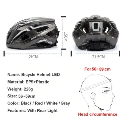 Bicycle helmet with Led light - rechargeable - integrally-molded - sports head protectionBicycle
