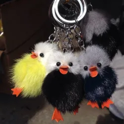 Fluffy furry pom pom with chicks - keychainKeyrings