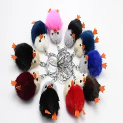 Fluffy furry pom pom with chicks - keychainKeyrings
