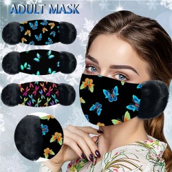 2 in 1 - face / mouth mask with earmuffs - butterflies print