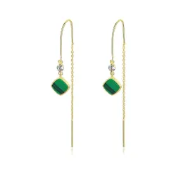 Gold plated long earrings - square emerald - 925 sterling silverEarrings