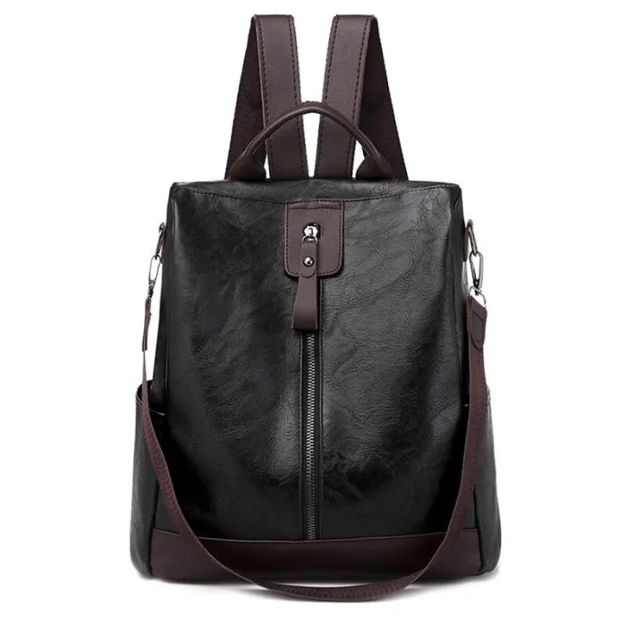 Retro leather backpack / shoulder bag with zippersBackpacks