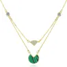 Gold necklace with malachite & zircons - double chain - 925 sterling silverNecklaces