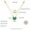 Gold necklace with malachite & zircons - double chain - 925 sterling silverNecklaces