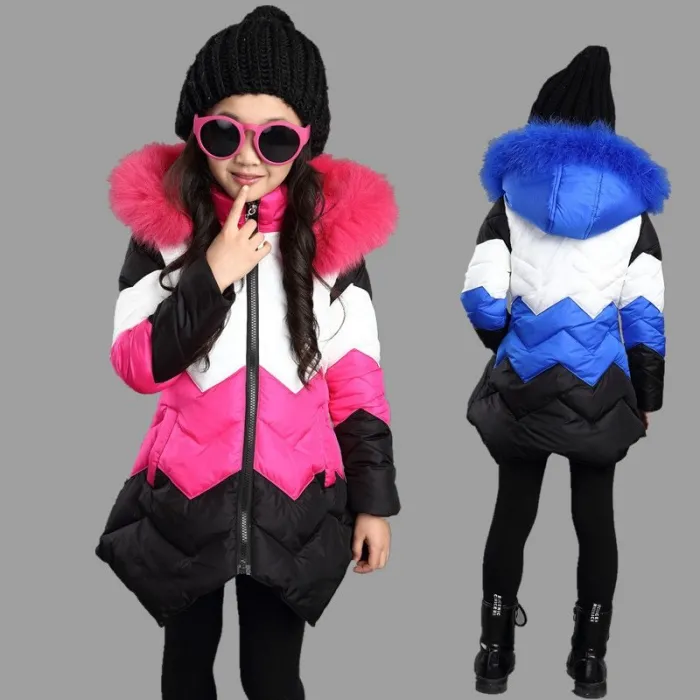 Warm down jacket - with detachable fur hoodKids