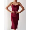 Sexy silk dress - calf-length - thin straps - with a side slitDresses