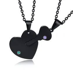 Heart & key - with crystals - necklace - unisex - for him & herNecklaces