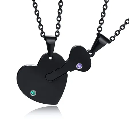 Heart & key - with crystals - necklace - unisex - for him & herNecklaces