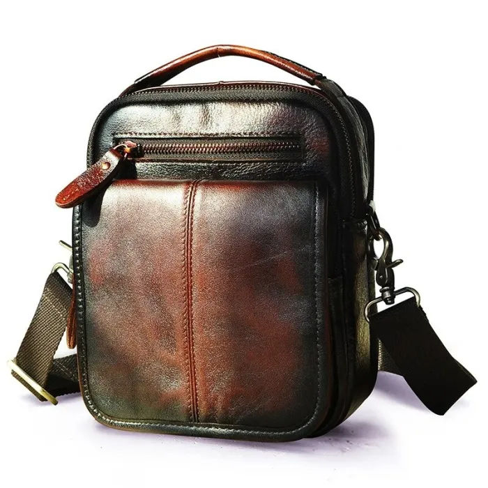 Leather shoulder / crossbody bag - with zippers / pocketsBags