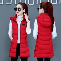 Warm sleeveless jacket - long hooded vest with zipperJackets