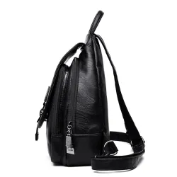 Fashionable leather backpack - with a metal front buckleBackpacks