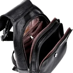 Fashionable leather backpack - with a metal front buckleBackpacks