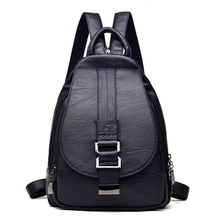 Fashionable leather backpack - with a metal front buckleBackpacks