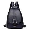 Fashionable leather backpack - with a metal front buckleBackpacks