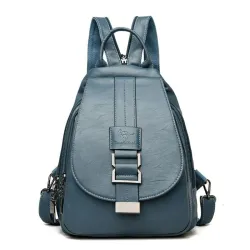 Fashionable leather backpack - with a metal front buckleBackpacks