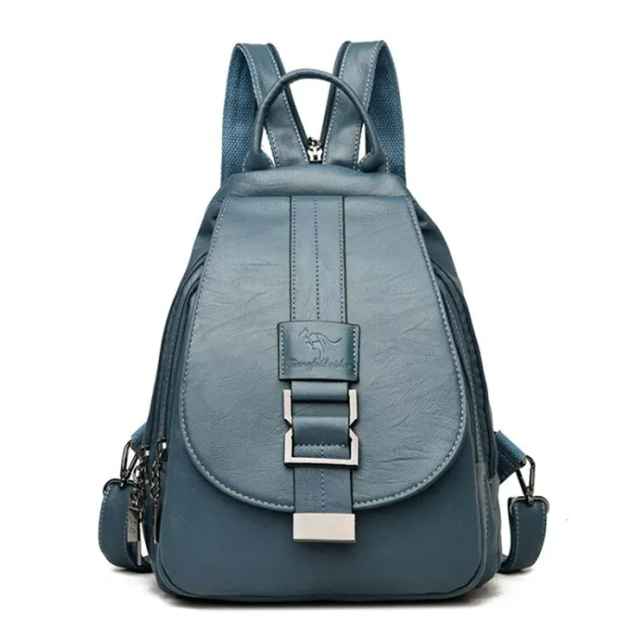 Fashionable leather backpack - with a metal front buckleBackpacks