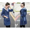 Trendy denim long jacket - with hood - zipper - pocketsJackets
