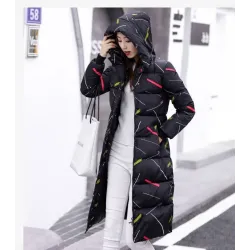 Warm / long down winter jacket with hood and zipperJackets