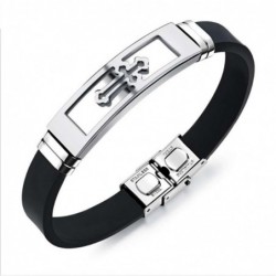 Silicone bracelet with hollowed cross - stainless steel - electroplated - adjustableBracelets