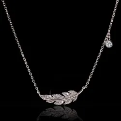 Necklace with silver feather / zircon - 925 sterling silverNecklaces