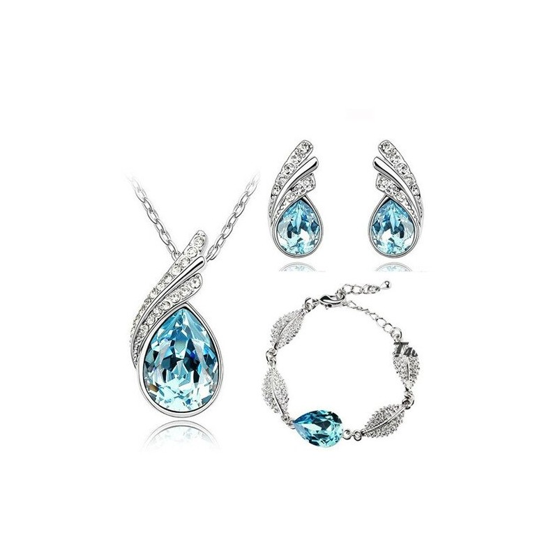 Austrian crystal feather / water drop - necklace / earring / bracelet - jewellery setNecklaces