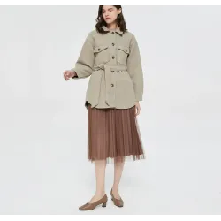 Vintage woolen beige jacket - with pockets / belt / buttonsJackets