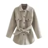 Vintage woolen beige jacket - with pockets / belt / buttonsJackets