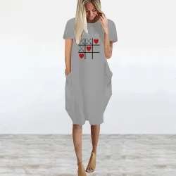 Fashionable vintage loose dress - with pockets / hearts printDresses
