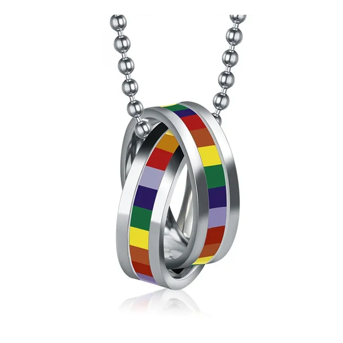Rainbow double rings pendant - stainless steel necklaceNecklaces