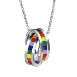 Rainbow double rings pendant - stainless steel necklaceNecklaces