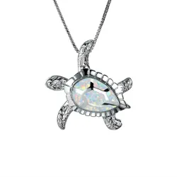 Luxury vintage necklace with crystal turtle - blue / white opalNecklaces