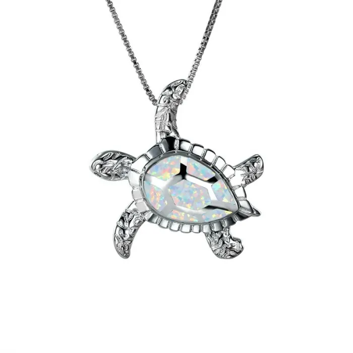 Luxury vintage necklace with crystal turtle - blue / white opalNecklaces