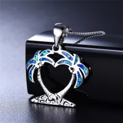 Coconut tree pendant - with blue opal - necklaceNecklaces