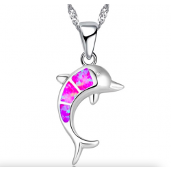 Silver necklace with a colorful opal dolphinNecklaces
