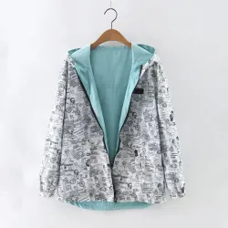 Spring / autumn hooded jacket - two sided - with zipper - cartoon printJackets