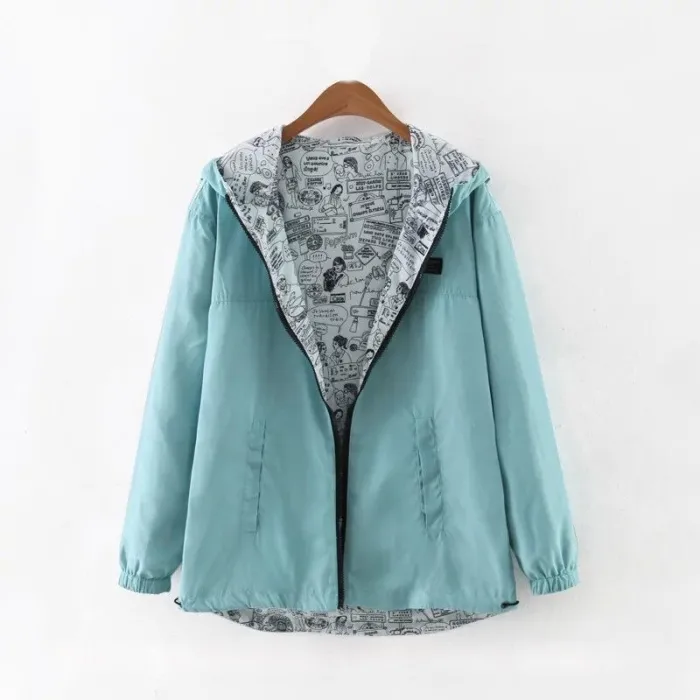 Spring / autumn hooded jacket - two sided - with zipper - cartoon printJackets