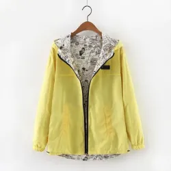 Spring / autumn hooded jacket - two sided - with zipper - cartoon printJackets