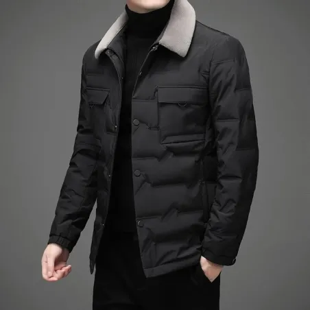 Fashionable warm short jacket - down windbreaker - with detachable fur collarJackets