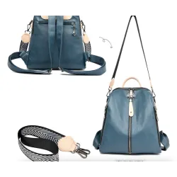 Multifunctional backpack - leather shoulder bag - with zippersBackpacks