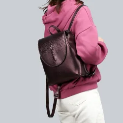 Fashionable leather backpack - shoulder bag - snakeskin patternBackpacks